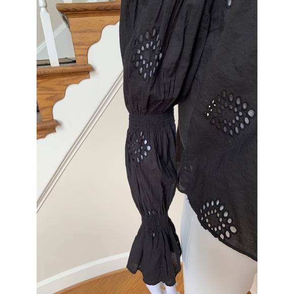 Zara black eyelet off the shoulder long sleeve top, S - Picture 7 of 12